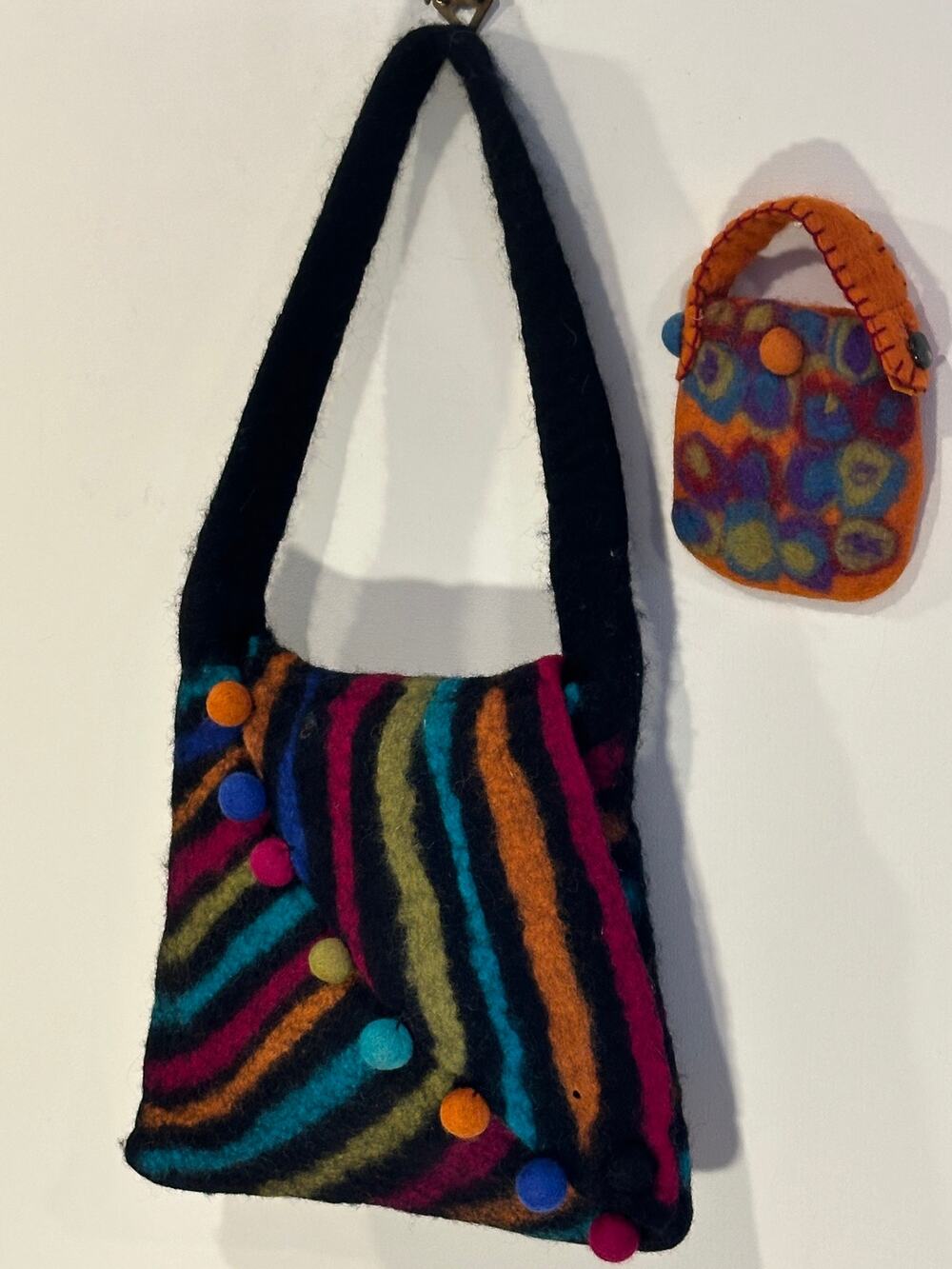 NWT Rising Tide 100% Wool Hand Felted Boho Crossbody Bag & Mini Pouch Set